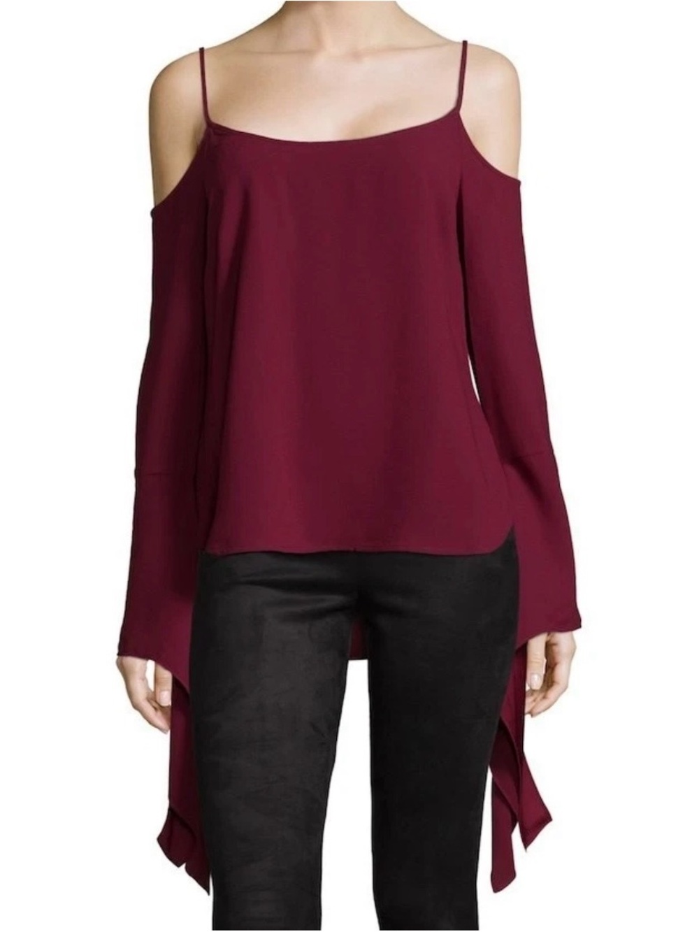 BCBGMaxAzria Wine Cold-Shoulder Spaghetti Strap Top
